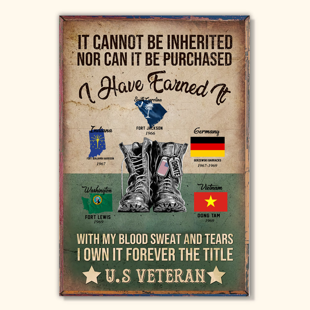 Personalized Veteran Poster It Cannot Be Inherited Forever The Title Veteran CTM Canvas Custom - Printyourwear