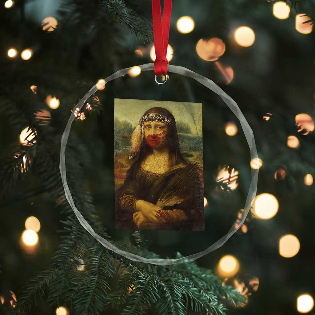 MMIW Awareness Crystal Glass Ornament Mona Lisa Red Handprint Indigenous Woman Stop Stolen Sisters TS10 Print Your Wear