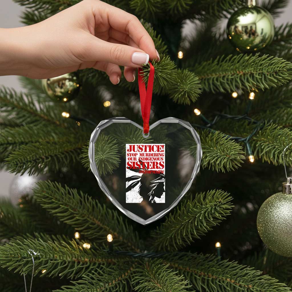 MMIW Awareness Heart Crystal Glass Ornament Justice Stop Murdering Our Indigenous Sisters TS10 Print Your Wear