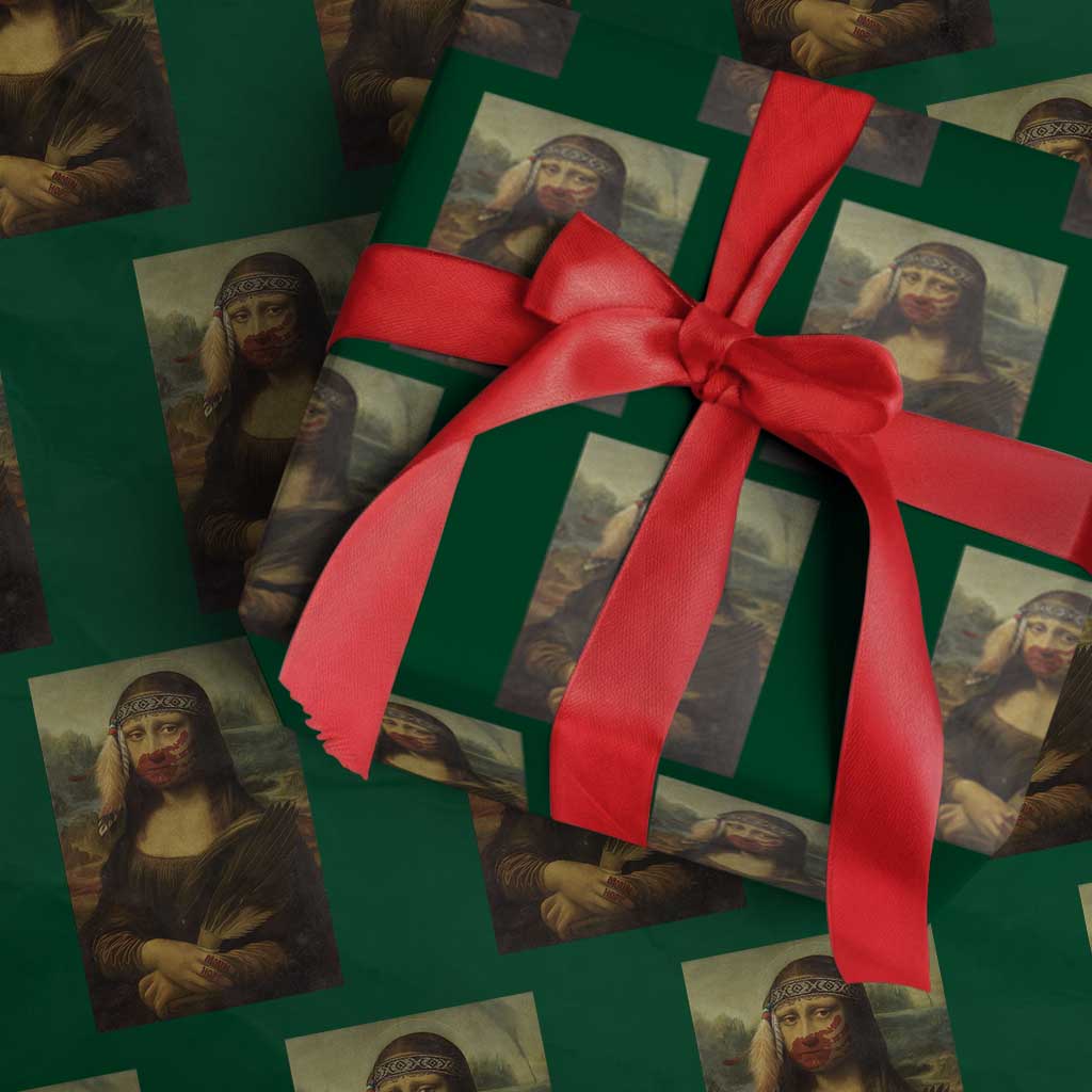 MMIW Awareness Wrapping Paper Roll Mona Lisa Red Handprint Indigenous Woman Stop Stolen Sisters TS10 Green Print Your Wear