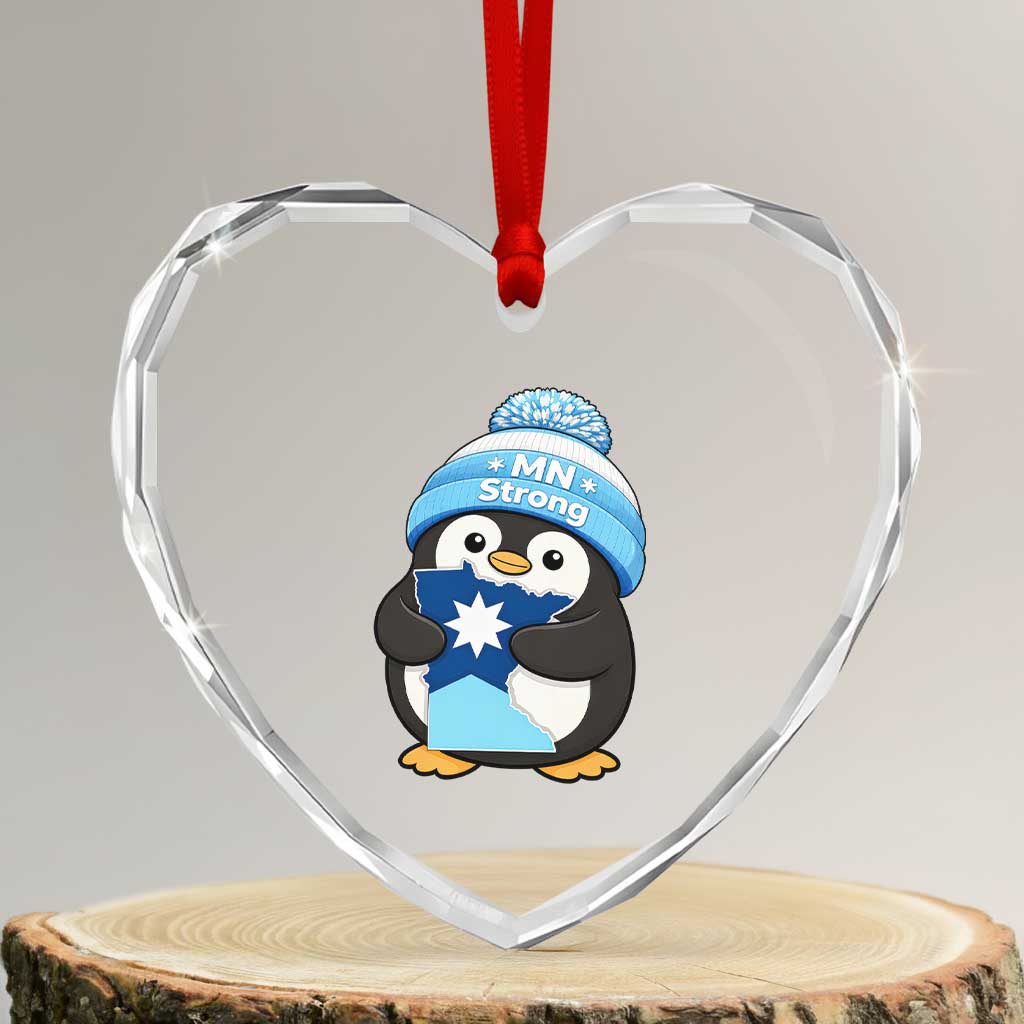 MN Strong Cute Penguin Heart Crystal Glass Ornament Minnesota State Pride Gift TS12 Transparent Glass 3'' Heart Print Your Wear