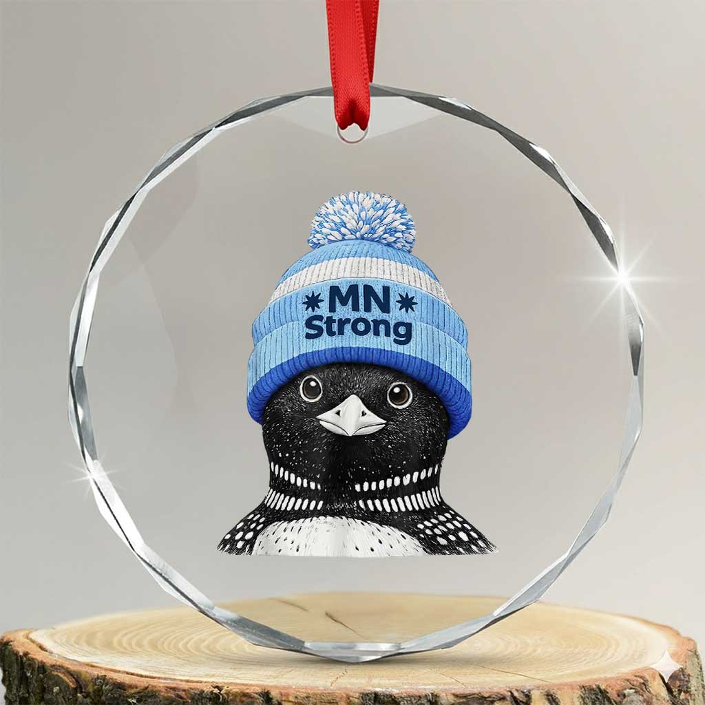 MN Strong Winter Loon with Blue Beanie Crystal Glass Ornament Stand with Minnesota Justice Protest TS02 Transparent Glass 3'' Circle Print Your Wear