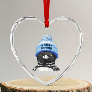 MN Strong Winter Loon with Blue Beanie Heart Crystal Glass Ornament Stand with Minnesota Justice Protest TS02 Transparent Glass 3'' Heart Print Your Wear