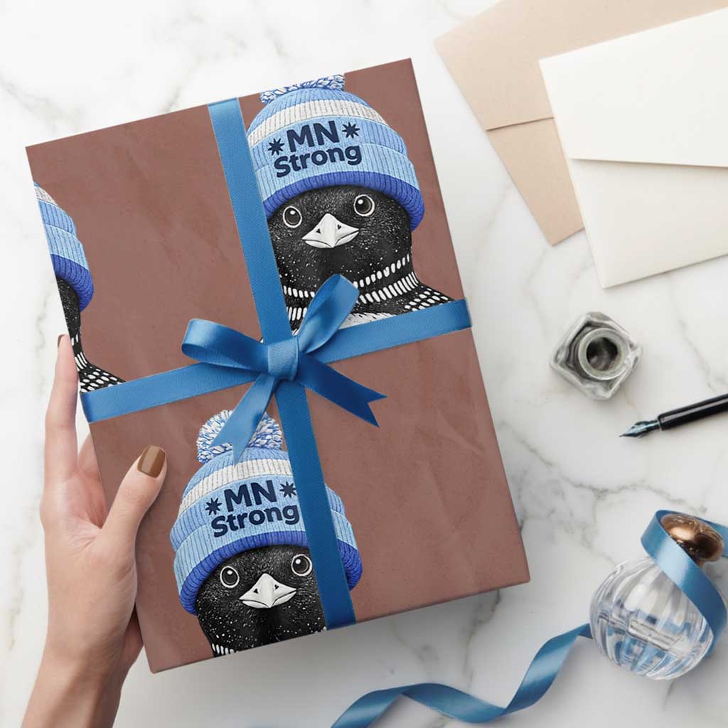 MN Strong Winter Loon with Blue Beanie Wrapping Paper Roll Stand with Minnesota Justice Protest TS02 Mocha Print Your Wear