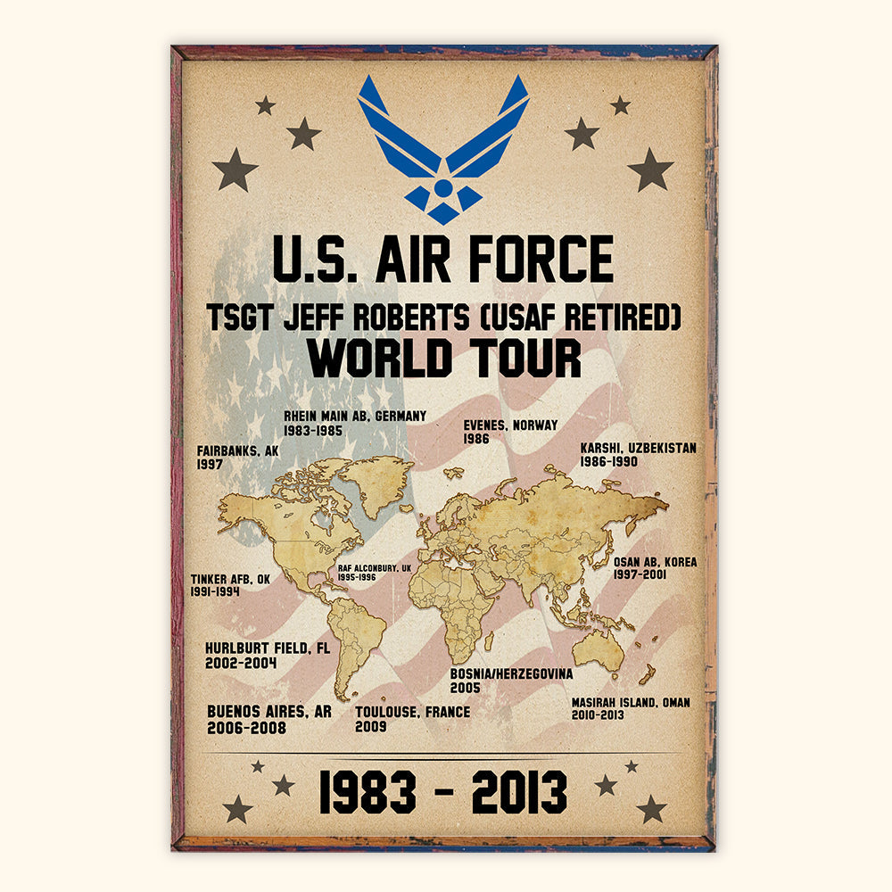 Personalized U.S Veteran Vertical World Tour Poster CTM Canvas Custom - Printyourwear