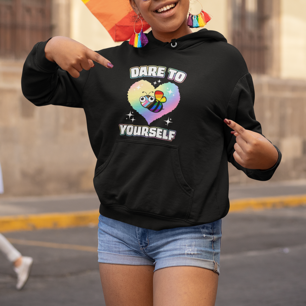 LGBT Cute Bee Hoodie Dare To Be Yourself LGBTQIA Gay Pride Flag TS02 Printyourwear