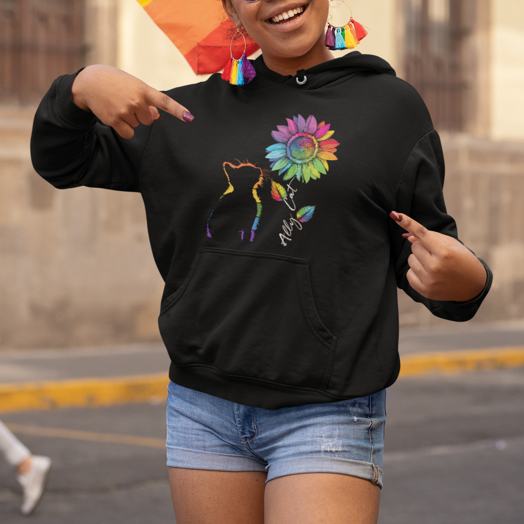 LGBT Ally Cat Hoodie Gay Pride Rainbow Sunflower TS02 Printyourwear