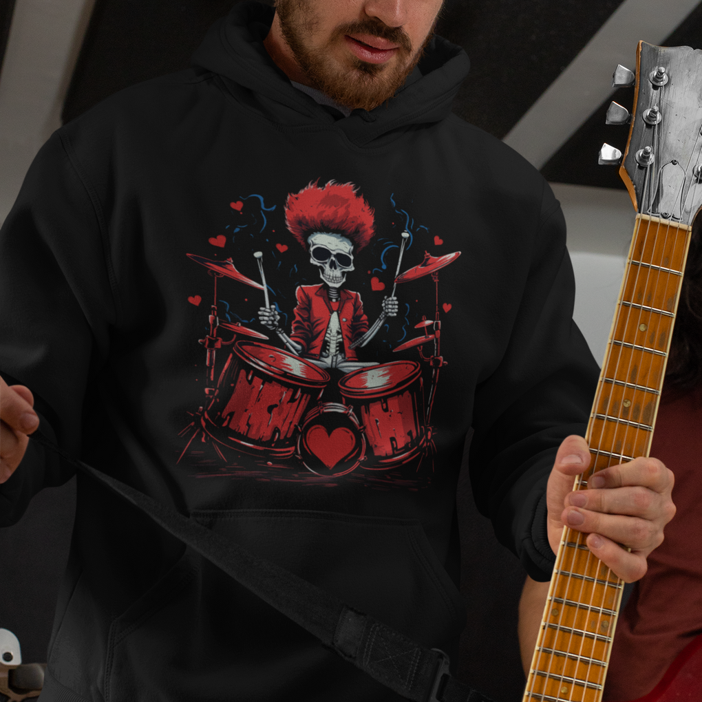 Valentine's Day Hoodie Cool Skeleton Drummer Rock Lover TS09 Printyourwear