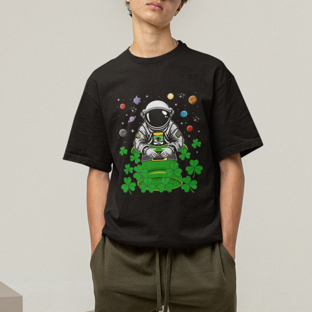 Funny St. Patricks Day Astronaut T Shirt Outer Space Leprechaun TS02 Printyourwear