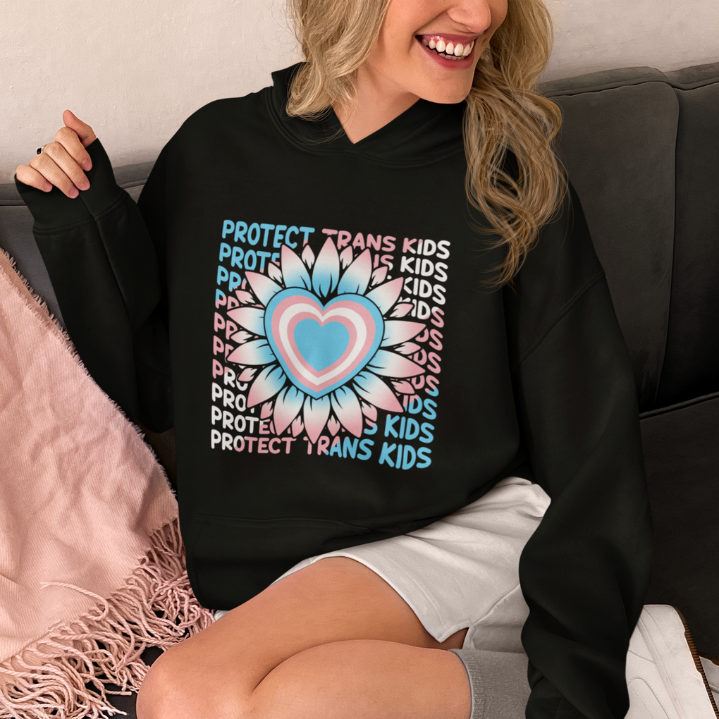 Protect Trans Kids Hoodie Transgender Support LGBT Pride Flag Sunflower TS02 Printyourwear