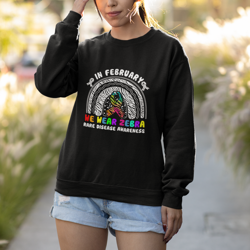 Rare Disease Day Shirts Sweatshirt In February We Wear Zebra Rare Disease Awareness Rainbow Zebra TS02 Printyourwear