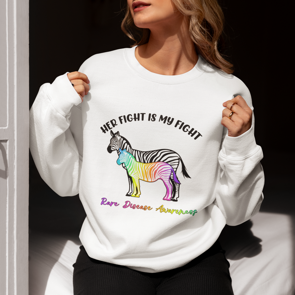 Rare Disease Day Shirts Sweatshirt Her Fight Is My Fight Rare Disease Awareness Support Rare Warrior Rainbow Zebra TS02 Printyourwear