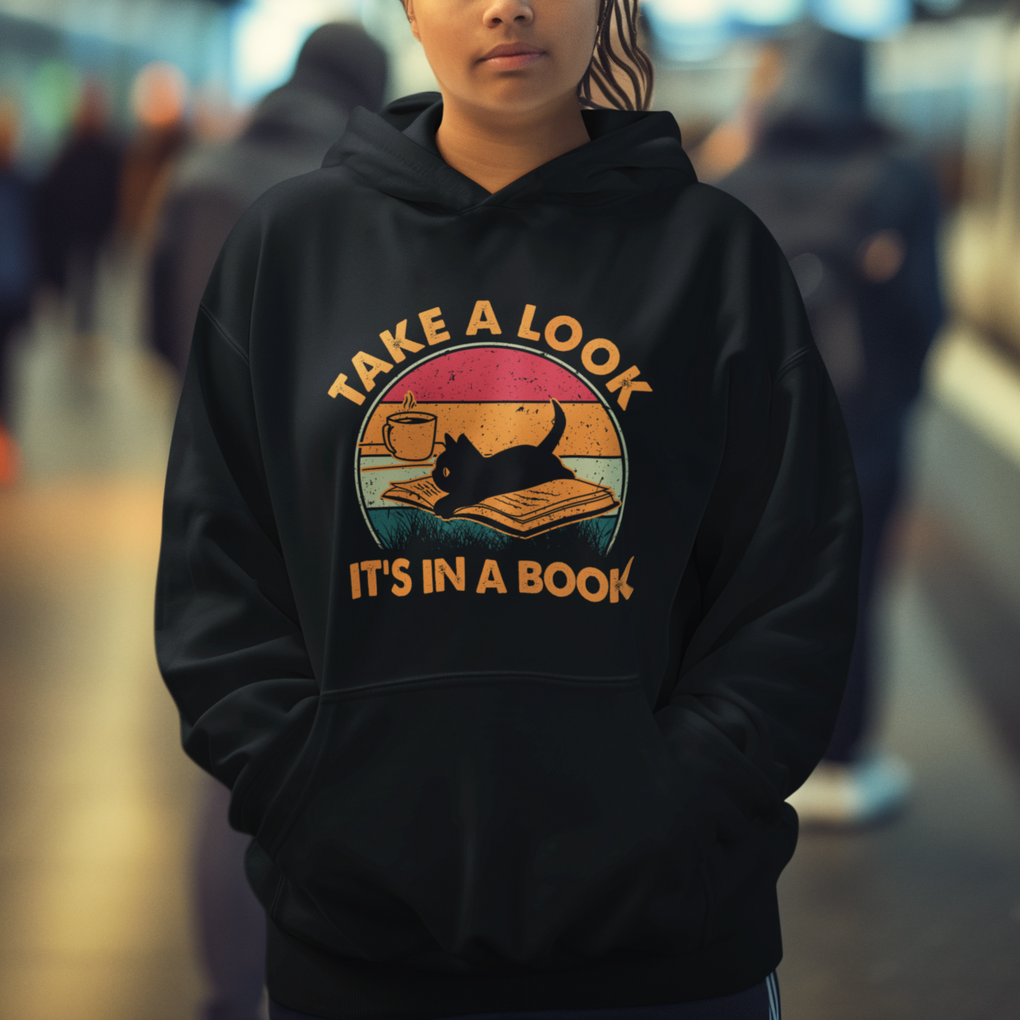 Funny Cat Reading Hoodie Take A Look It's In A Book Vintage Bookworm TS02 Printyourwear