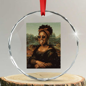 Modern Black Mona Lisa Headwrap Sunglasses Parody Crystal Glass Ornament Trendy Urban Fine Art Portrait Graphic