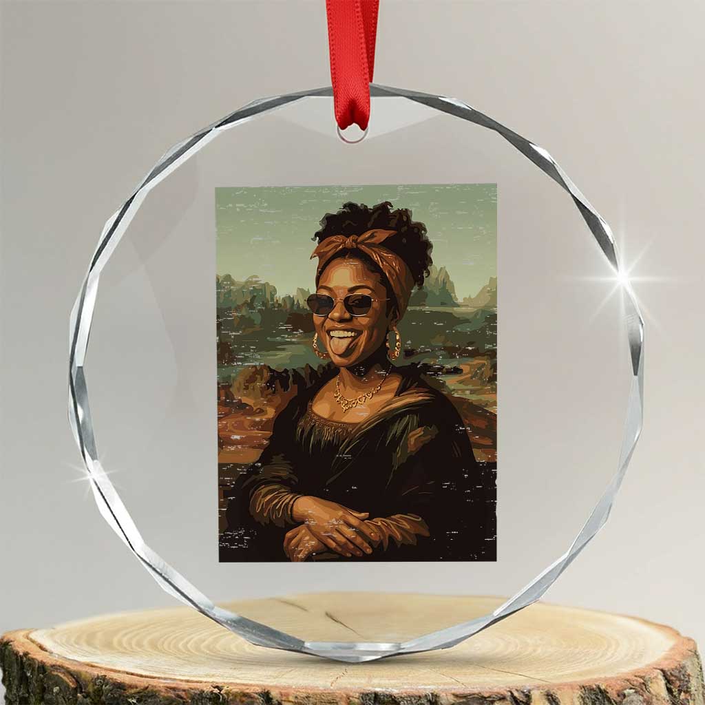 Modern Black Mona Lisa Headwrap Sunglasses Parody Crystal Glass Ornament Trendy Urban Fine Art Portrait Graphic TS02 Transparent Glass 3'' Circle Print Your Wear