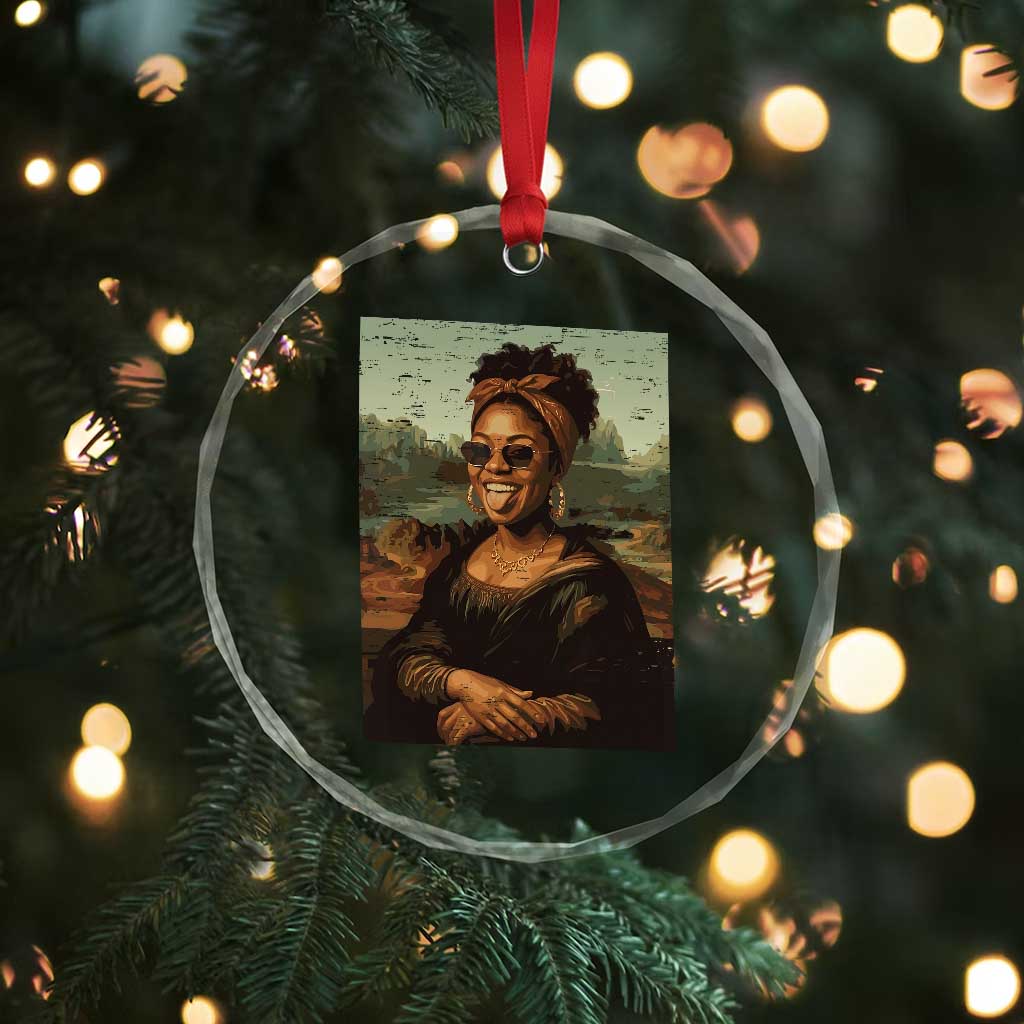 Modern Black Mona Lisa Headwrap Sunglasses Parody Crystal Glass Ornament Trendy Urban Fine Art Portrait Graphic