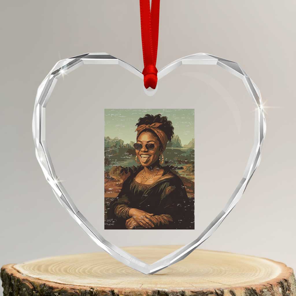 Modern Black Mona Lisa Headwrap Sunglasses Parody Heart Crystal Glass Ornament Trendy Urban Fine Art Portrait Graphic TS02 Transparent Glass 3'' Heart Print Your Wear