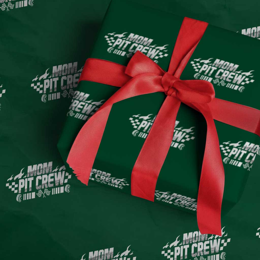Mom Pit Crew Wrapping Paper Roll Race Car Family Racing Birthday Hosting Parties TS10 Green Print Your Wear