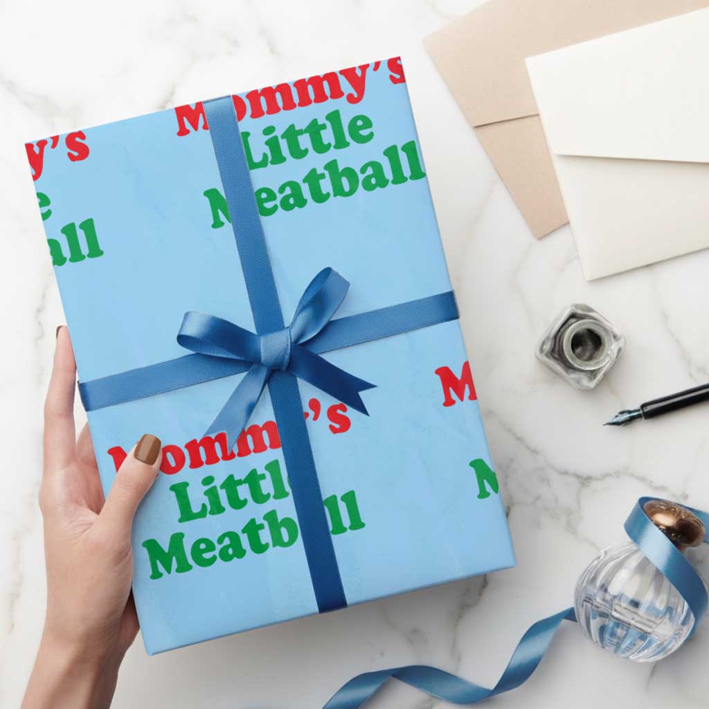 Mommy's Little Meatball Wrapping Paper Roll Funny Italian Family Baby Humor TS02 Light Blue Print Your Wear