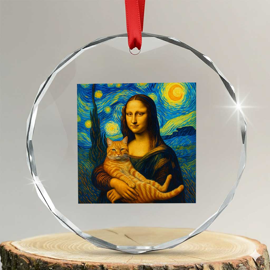 Mona Lisa Cat Starry Night Crystal Glass Ornament TS14 Transparent Glass 3'' Circle Print Your Wear