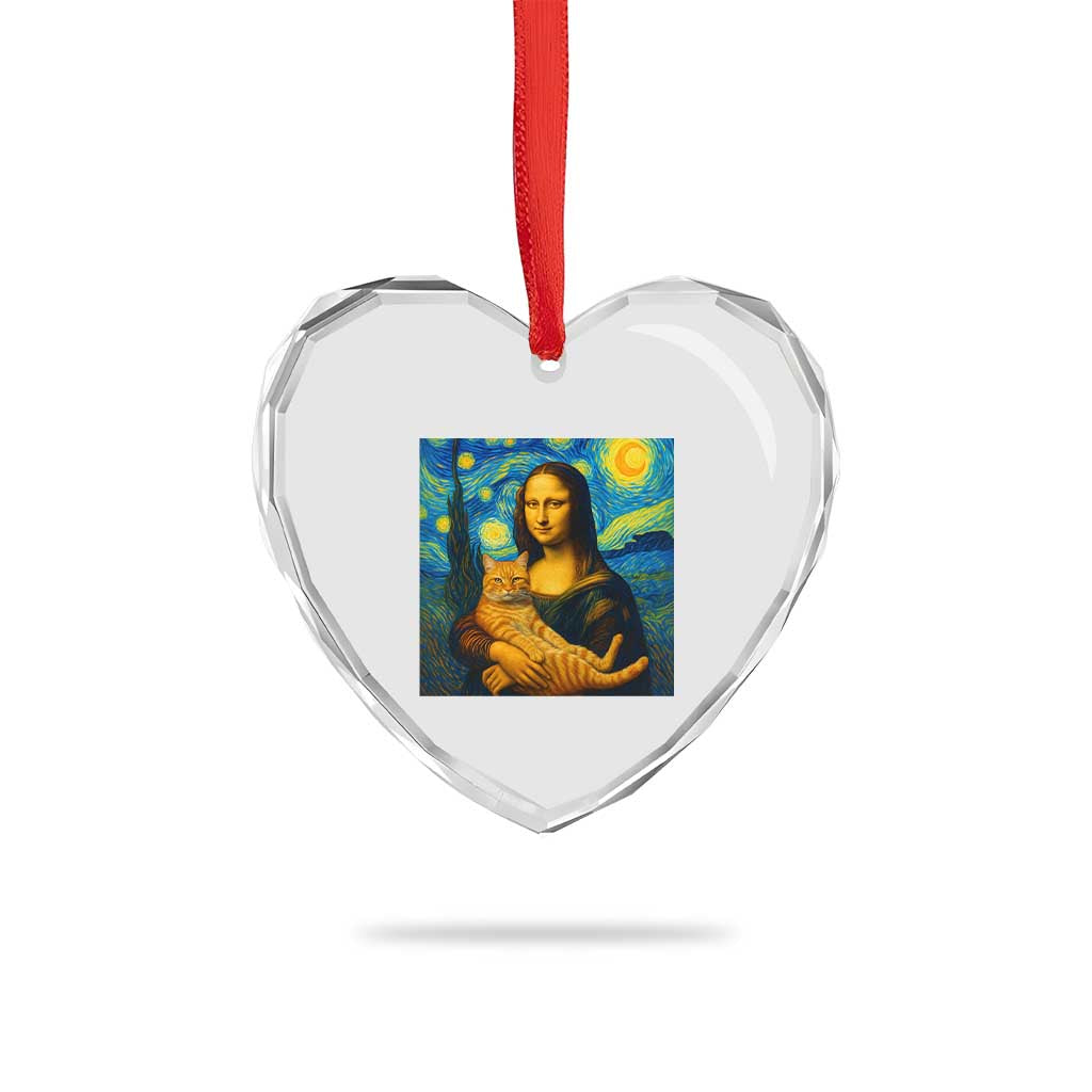 Mona Lisa Cat Starry Night Heart Crystal Glass Ornament TS14 Print Your Wear