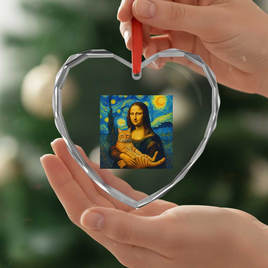 Mona Lisa Cat Starry Night Heart Crystal Glass Ornament TS14 Print Your Wear