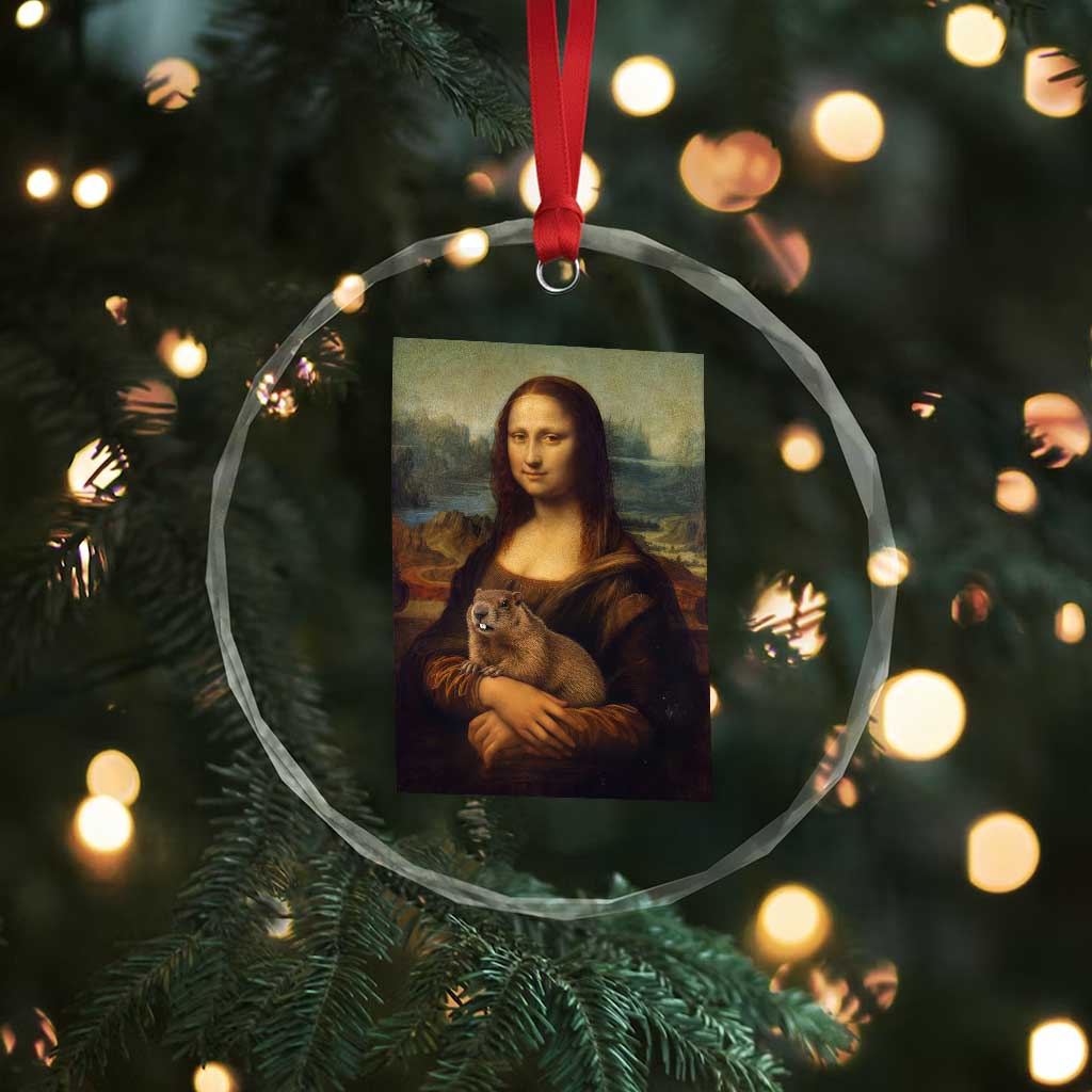 Mona Lisa Holding Groundhog Parody Painting Crystal Glass Ornament Funny Groundhog Day TS11 Print Your Wear