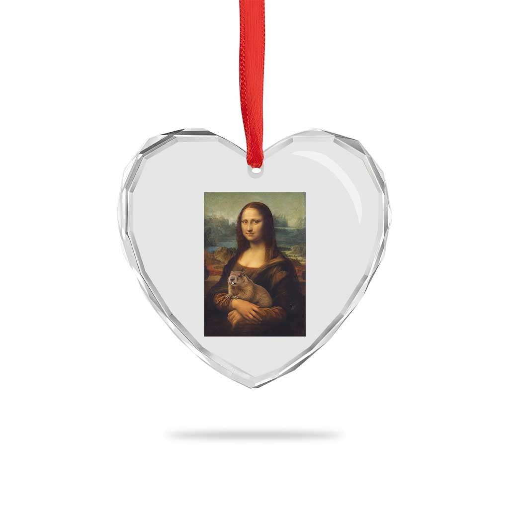 Mona Lisa Holding Groundhog Parody Painting Heart Crystal Glass Ornament Funny Groundhog Day TS11 Print Your Wear