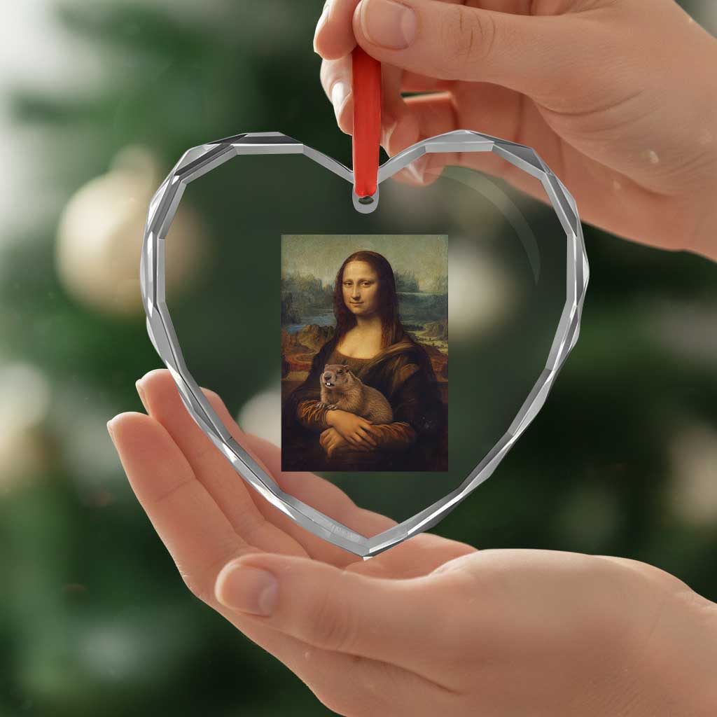Mona Lisa Holding Groundhog Parody Painting Heart Crystal Glass Ornament Funny Groundhog Day TS11 Print Your Wear