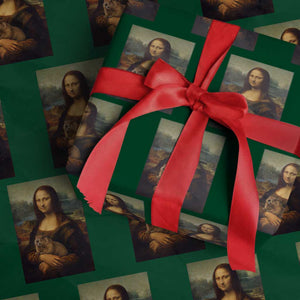 Mona Lisa Holding Groundhog Parody Painting Wrapping Paper Roll Funny Groundhog Day TS11 Green Print Your Wear