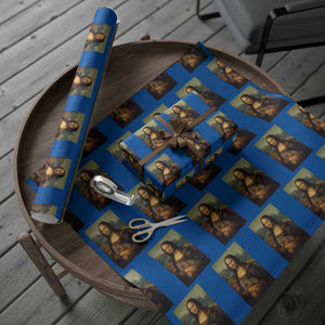 Mona Lisa Holding Groundhog Parody Painting Wrapping Paper Roll Funny Groundhog Day TS11 Blue Print Your Wear
