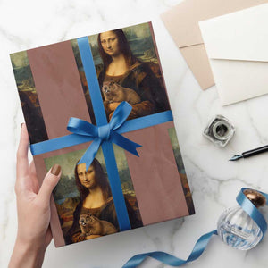 Mona Lisa Holding Groundhog Parody Painting Wrapping Paper Roll Funny Groundhog Day TS11 Mocha Print Your Wear