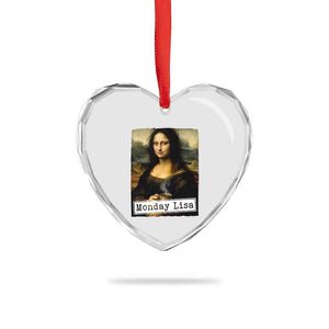 Monday Lisa Coffee Lover Heart Crystal Glass Ornament Funny Mona Lisa Art Parody Graphic Tired Work