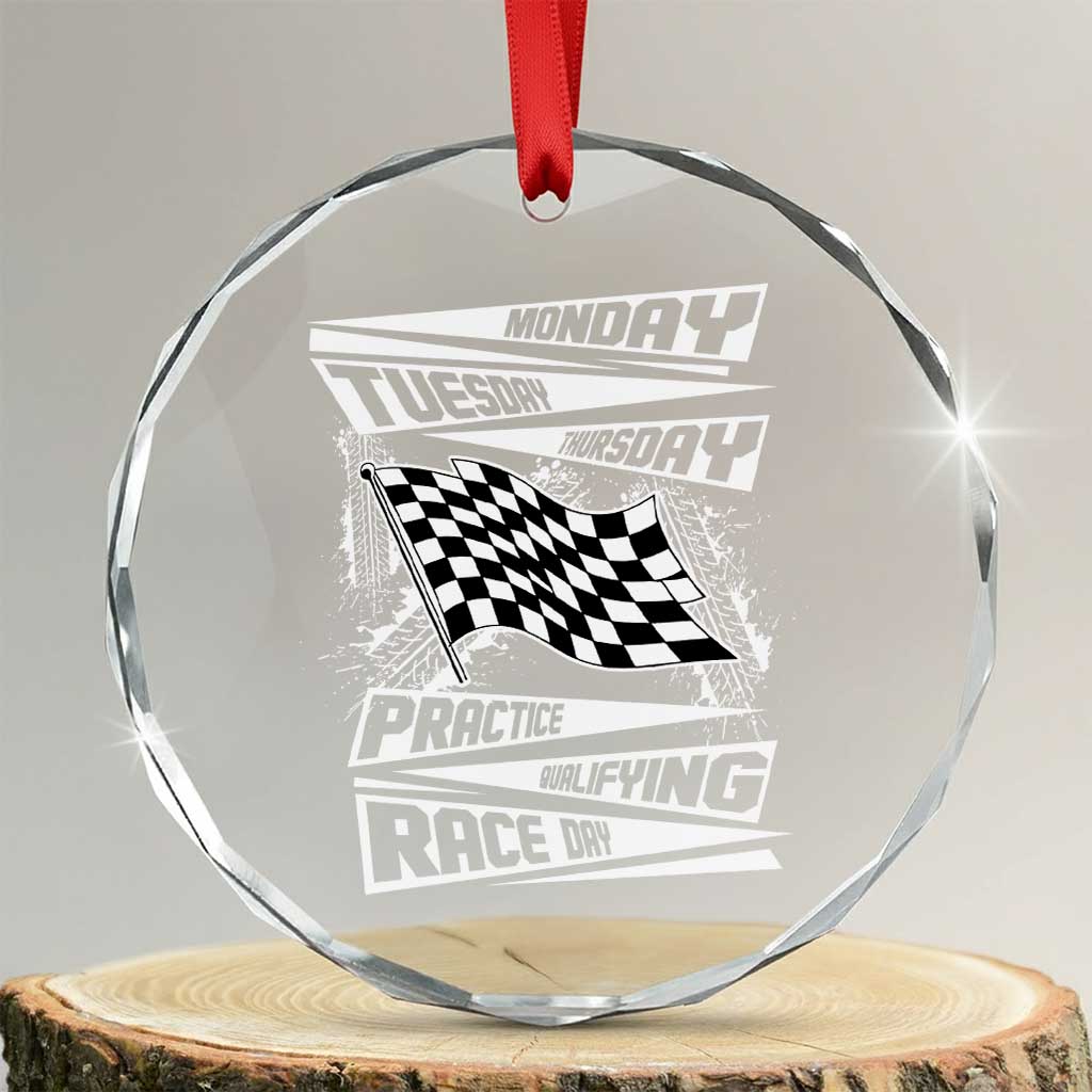 Monday Tuesday Thursday Practice Qualifying Race Day Crystal Glass Ornament Retro Vintage Watercolors Checkered Flag TS10 Transparent Glass 3'' Circle Print Your Wear