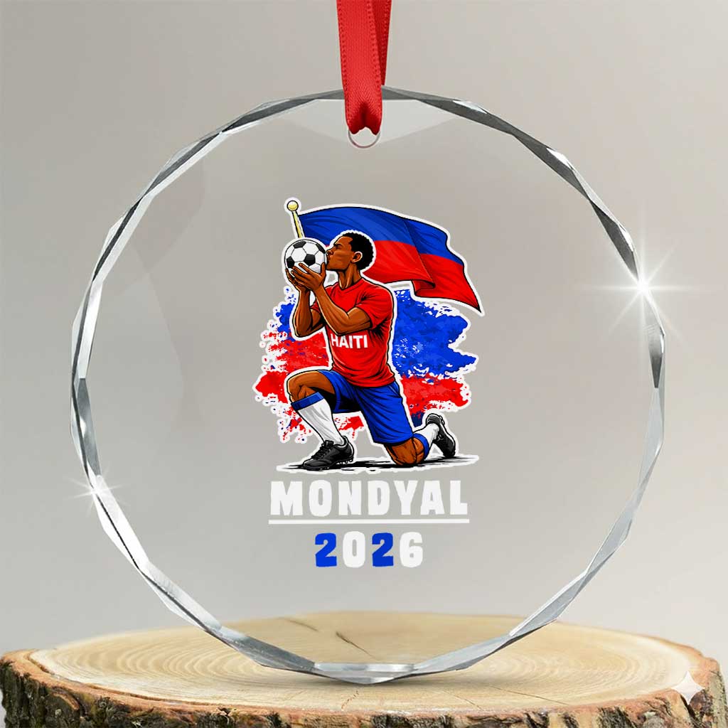 Mondyal 2026 Haiti Soccer Player Victory Celebration Graphic Crystal Glass Ornament Haitian Flag Football Sports Fan TS02 Transparent Glass 3'' Circle Print Your Wear