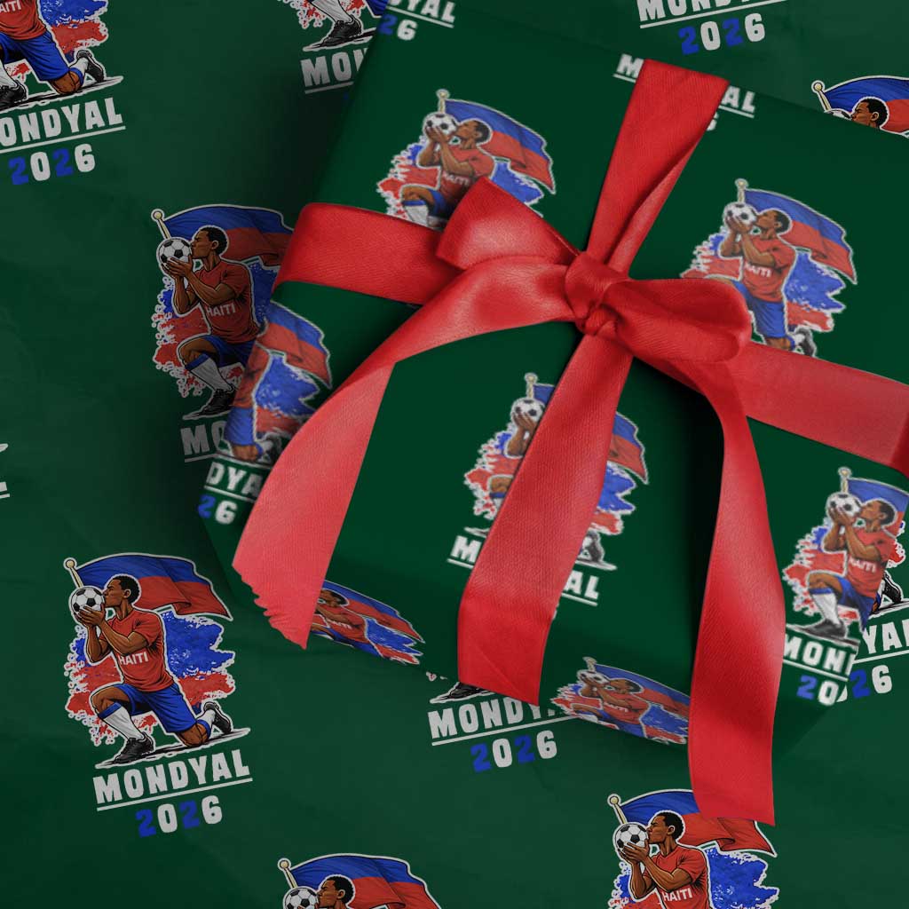 Mondyal 2026 Haiti Soccer Player Victory Celebration Graphic Wrapping Paper Roll Haitian Flag Football Sports Fan TS02 Green Print Your Wear