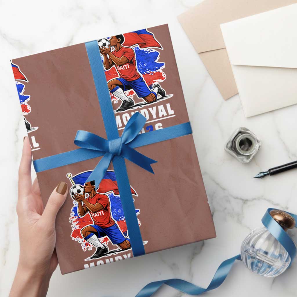 Mondyal 2026 Haiti Soccer Player Victory Celebration Graphic Wrapping Paper Roll Haitian Flag Football Sports Fan TS02 Mocha Print Your Wear