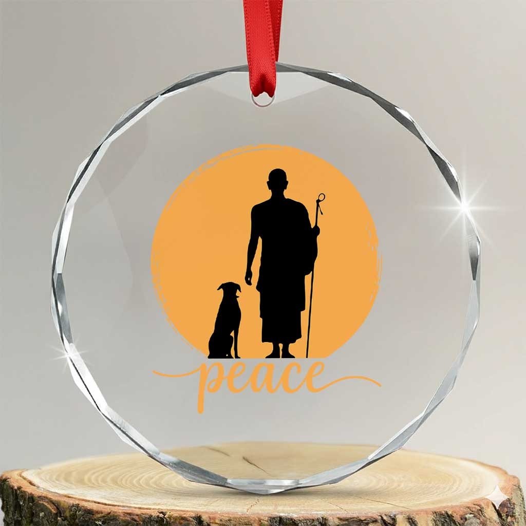 Monk and Dog Silhouette Peace Crystal Glass Ornament Spiritual Walk for Peace Sunset TS02 Transparent Glass 3'' Circle Print Your Wear