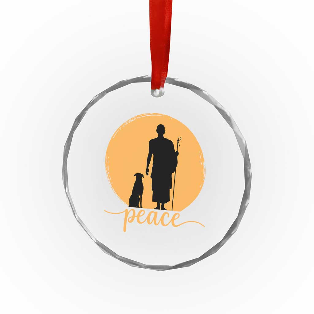 Monk and Dog Silhouette Peace Crystal Glass Ornament Spiritual Walk for Peace Sunset TS02 Print Your Wear