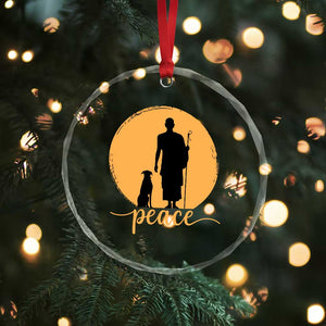 Monk and Dog Silhouette Peace Crystal Glass Ornament Spiritual Walk for Peace Sunset TS02 Print Your Wear