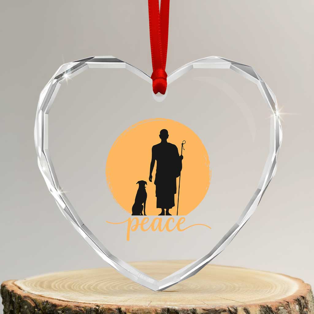 Monk and Dog Silhouette Peace Heart Crystal Glass Ornament Spiritual Walk for Peace Sunset TS02 Transparent Glass 3'' Heart Print Your Wear