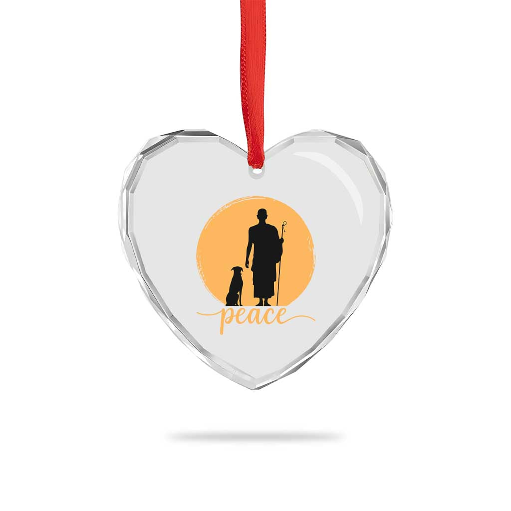 Monk and Dog Silhouette Peace Heart Crystal Glass Ornament Spiritual Walk for Peace Sunset TS02 Print Your Wear
