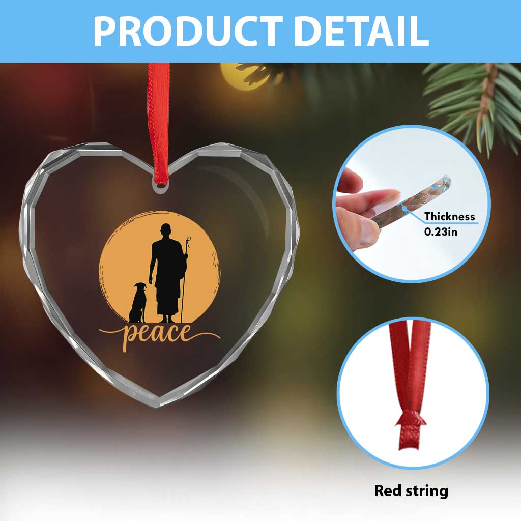 Monk and Dog Silhouette Peace Heart Crystal Glass Ornament Spiritual Walk for Peace Sunset TS02 Print Your Wear