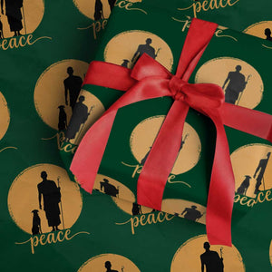Monk and Dog Silhouette Peace Wrapping Paper Roll Spiritual Walk for Peace Sunset TS02 Green Print Your Wear