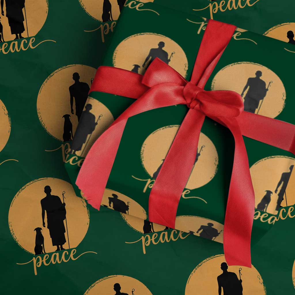 Monk and Dog Silhouette Peace Wrapping Paper Roll Spiritual Walk for Peace Sunset TS02 Green Print Your Wear
