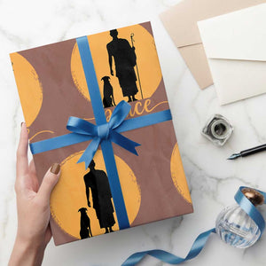 Monk and Dog Silhouette Peace Wrapping Paper Roll Spiritual Walk for Peace Sunset TS02 Mocha Print Your Wear