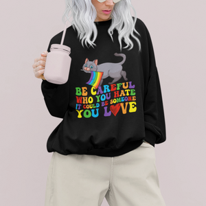 Funny LGBT Cat Sweatshirt Be Careful Who You Hate Could Be Someone You Love Gay Pride Flag TS02 Printyourwear