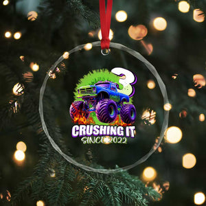 Monster Truck Birthday Crystal Glass Ornament 3 Years Old Boys Happy 3rd Bday Party TS02 Print Your Wear