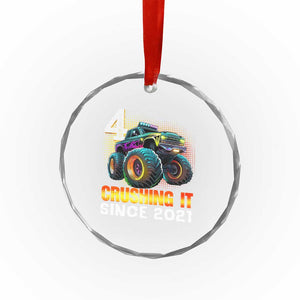 Monster Truck Birthday Crystal Glass Ornament Happy 4th Bday Party 4 Years Old Boy TS02 Print Your Wear