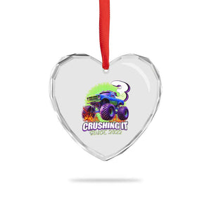 Monster Truck Birthday Heart Crystal Glass Ornament 3 Years Old Boys Happy 3rd Bday Party TS02 Print Your Wear